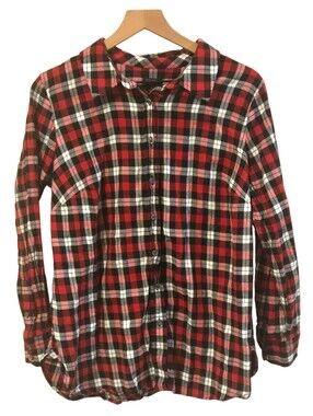 Talbots Classic Cotton Red Black Metallic Plaid Button Down Shirt 1X